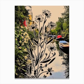 London, Regents Canal, Flower Collage 3 Canvas Print