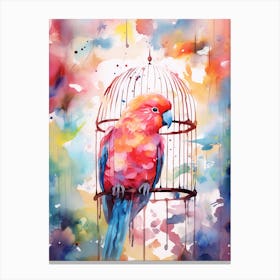 Watercolour Bird And Birdcage 2 Canvas Print