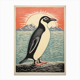 Vintage Bird Linocut Penguin 1 Canvas Print