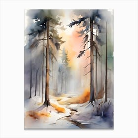 Watercolor Of A Winter Forest 1 Canvas Print