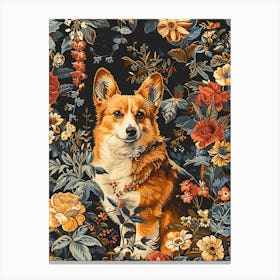 Corgi In The Garden Inspired by William Morris 1 Canvas Print