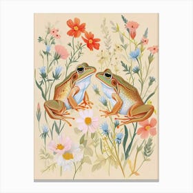 Folksy Floral Animal Drawing Frog 8 Canvas Print