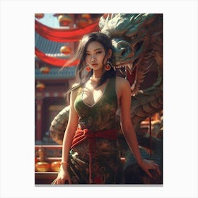 Chinese Girl With Dragon 9 Canvas Print