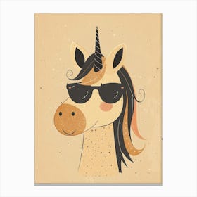 Storybook Style Unicorn With Sunglasses Muted Pastels 4 Canvas Print