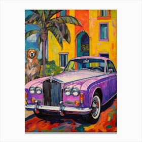 Rolls Royce Silver Shadow Vintage Car With A Dog, Matisse Style Painting 0 Canvas Print