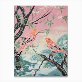 Vintage Japanese Inspired Bird Print Yellowhammer 3 Canvas Print