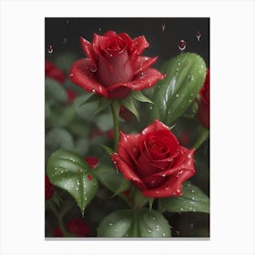 Red Roses At Rainy With Water Droplets Vertical Composition 37 Canvas Print