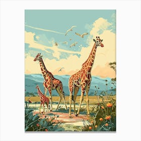 Storybook Style Illustration Of Giraffes In The Nature 4 Canvas Print