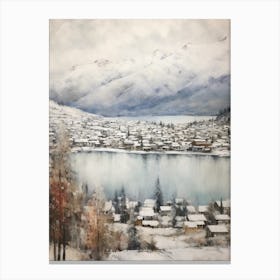 Vintage Winter Painting Queenstown New Zealand 1 Canvas Print