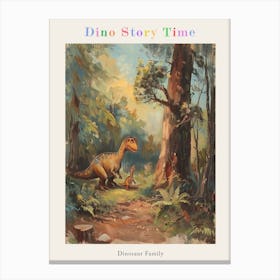 Dinosaur & Baby Dinosaur Storybook Painting 1 Poster Canvas Print