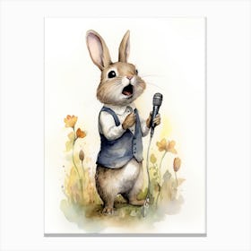 Bunny Singing Rabbit Prints Watercolour 3 Canvas Print