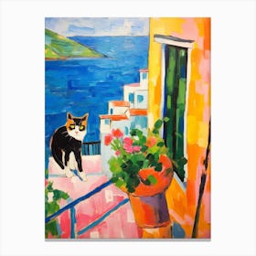 Painting Of A Cat In Positano Italy 2 Canvas Print