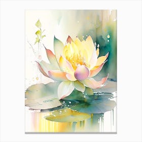 Lotus Flower In Garden Storybook Watercolour 6 Canvas Print