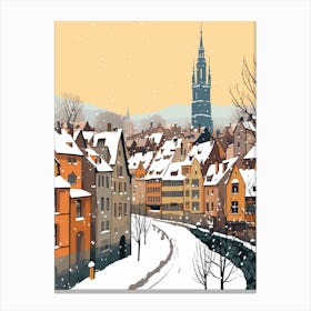 Retro Winter Illustration Strasbourg France Canvas Print