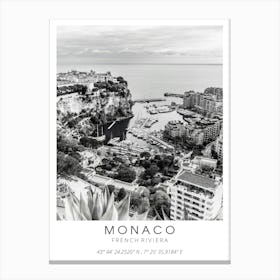 Monaco Cityscape Black And White Canvas Print