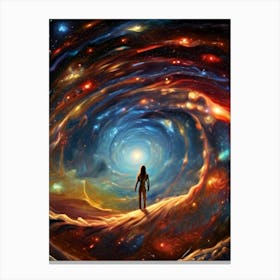 Woman Standing In A Spiral Galaxy Canvas Print