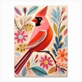 Pink Scandi Northern Cardinal 4 Canvas Print