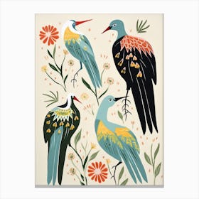 Folk Style Bird Painting Egret 3 Canvas Print