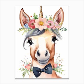 Baby Unicorn Flower Crown Bowties Woodland Animal Nursery Decor (12) Canvas Print