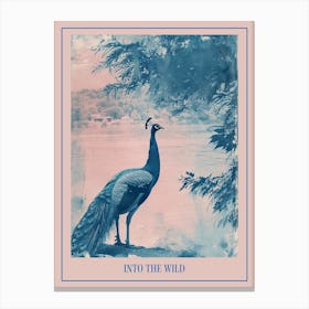 Peacock By The Water Cyanotype Inspired Poster Canvas Print
