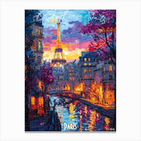 Modern Paris City Skyline, abstract cubism vibrant Poster Canvas Print