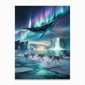 Shattered Realities of the Frozen World Whales And Reindeer Canvas Print