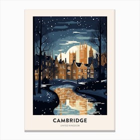 Winter Night  Travel Poster Cambridge United Kingdom 2 Canvas Print