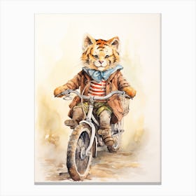 Tiger Illustration Biking Watercolour 1 Canvas Print