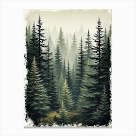 Evergreen Pine Tree Poster Muted Pine Vintage Pine Forest Tree Painting Rustic Forest Landscape Cabin Art Canvas Print