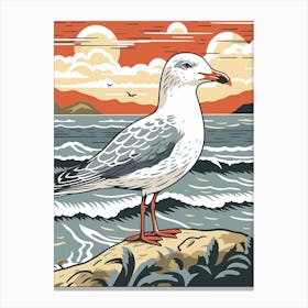 Vintage Bird Linocut Seagull 4 Canvas Print