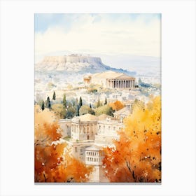 Athens Greece In Autumn Fall, Watercolour 2 Canvas Print