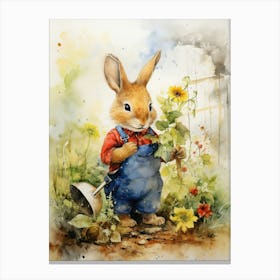 Bunny Gardening Rabbit Prints Watercolour 2 Canvas Print
