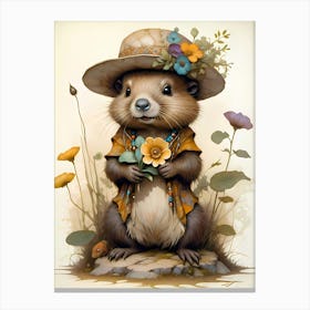 Baby Beaver In The Forest Artwork For Children Canvas Print