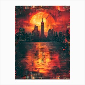 New York City Skyline, Cityscape Collage Retro Canvas Print