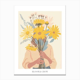Bloom And Grow Spring Girl With Yellow Flowers 1 Canvas Print