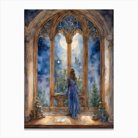 Wish Upon a Star ~ Fairytale Make a Wish Witchy Goddess Winter Wonderland Tarot Manifesting Full Moon Lunar Wheel of the Year, Witchcraft Watercolor Painting Artwork ~ Blue Witch Canvas Print