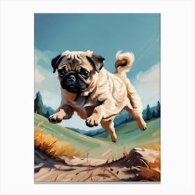 Pug Dog Jumping Canvas Print