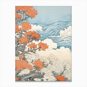 Great Wave With Verbena Flower Drawing In The Style Of Ukiyo E 2 Canvas Print
