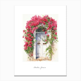 Rhodes, Greece   Mediterranean Doors Watercolour Painting 1 Poster Canvas Print