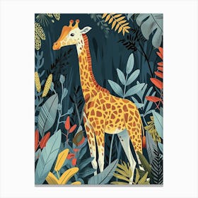 Giraffe With Leaves Colourful Illustration 4 Canvas Print