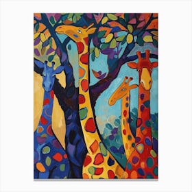 Abstract Giraffe Herd Under The Trees 6 Canvas Print