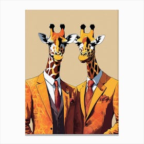 Two Giraffes Ready To Hit The Town In Orange Canvas Print