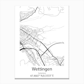 Wettingen,Switzerland Minimalist Map Canvas Print