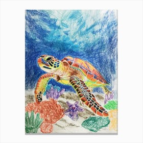 Sea Turtle On The Ocean Floor Pencil Doodle 3 Canvas Print
