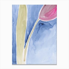 Tulip On Blue 3 - floral watercolor blue green magenta Canvas Print
