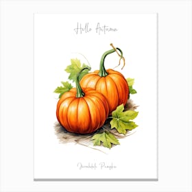 Hello Autumn Jarrahdale Pumpkin Watercolour Illustration 3 Canvas Print
