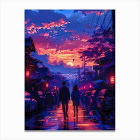 Sunset Couple Otaku Art Canvas Print