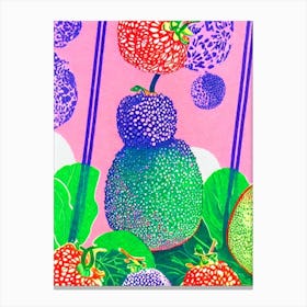 Feijoa Risograph Retro Poster Fruit Canvas Print
