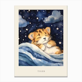 Baby Tiger Cub 2 Sleeping In The Clouds Nursery Poster Canvas Print