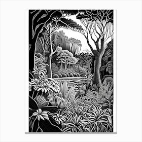 The Royal Botanic Garden, Cranbourne, Australia Linocut Black And White Vintage Canvas Print